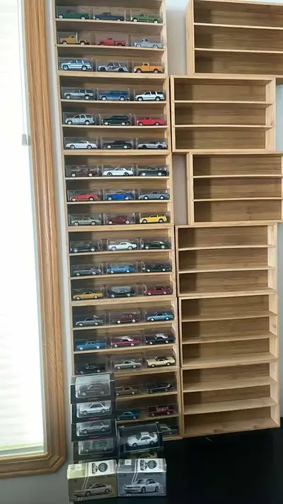 Wooden shelves / cabinets for 1:64 models MATCHBOX HOTWHEELS etc, View more