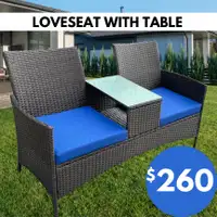 Outdoor Furniture Patio Love Seat with Cushions & Table