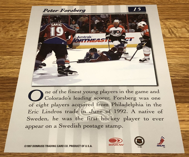 1997 Peter Forsberg  Avalanche Donruss Card Framed Portrait in Arts & Collectibles in Calgary - Image 3