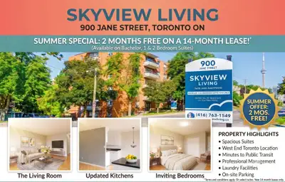SKYVIEW JANE APTS - 900 JANE STREET, TORONTO, ON ( Jane & Eglinton) SIGN A 14 MONTH LEASE GET 2 MONT...
