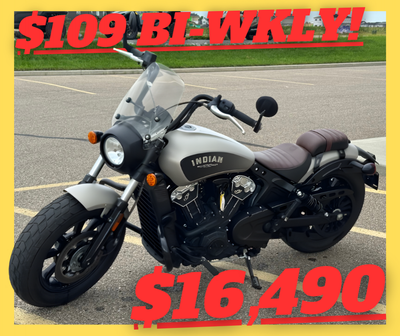 PAYMENTS AS LOW AS $109 BY-WEEKLY. OWNER SELLING 2024 INDIAN SCOUT BOBBER ABS SILVER QUARTZ SMOKE. 1...