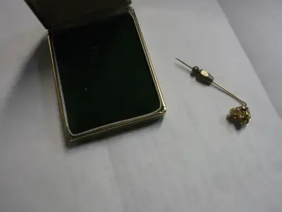 SOLID GOLD NUGGET ON A TIE PIN REAL GOLD--I AM IN BELLEVILLE ONT, 416-998-5431---this is a special n...