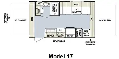 Shamrock Expandable w/Front & Rear Queen Tent End Beds, Exterior Storage, 11' Awning, Shower w/Tub,...
