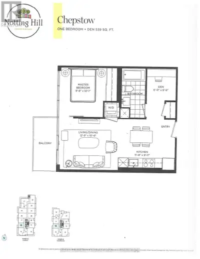 Brand new, never-lived-in 1 Bedroom + Den suite in a modern tower. Approx. 539 sq ft per builder's f...
