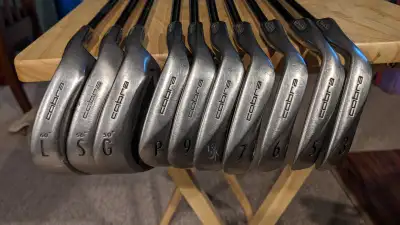 3-9, missing #4, PW, GW, SW, LW. Cobra King II Oversize, stiff shafts. Great set, gripes are mid siz...