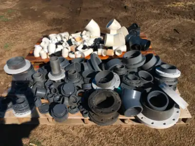 LARGE ASSORTMENT OF PVC FITTINGS FROM 9 INCH AND DOWN BEST OFFER WILL SHIP I HAVE A 4x4x4 SKID THEY...