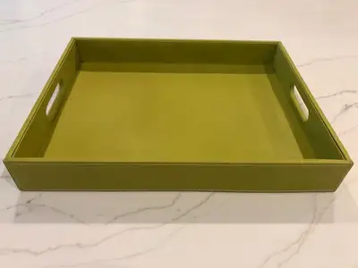 17.75"W x 14"D Large Green Leather Stitched Tray, View more