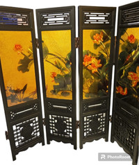 6Panel Folding Screen Chinese Mini Table Top Decor- GOLD FLOWERS