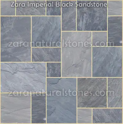 Imperial Black Sandstone Square Cut Flagstone Pavers - Thousands of sqft in stock with a wide select...