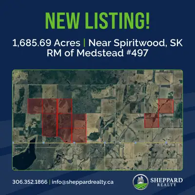NEW LISTING AVAILABLE! 1,685.69 Acres | R.M. of Medstead #497 | Near Spiritwood, SK SAMA Cultivated...