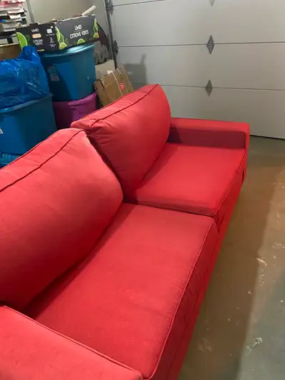 Must go-red couch in excellent condition., View more