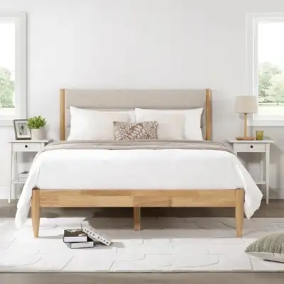 BRAND NEW - CHITA Queen Size Upholstered Platform Bed Frame... L, View more
