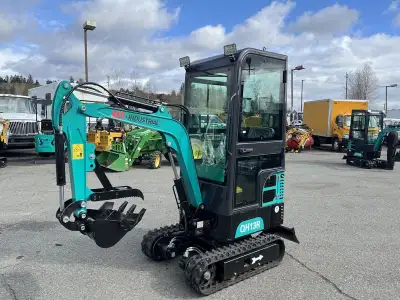 2024 AGT Industrial Green QH13R Mini Excavator 420CC Gas Engine, 1 door, blue exterior, black interi...