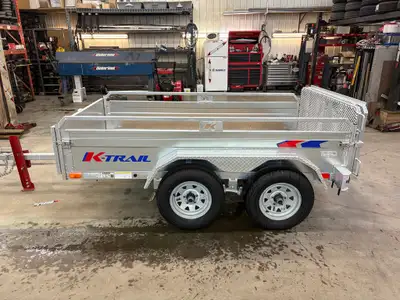 Remorque neuve k-trail 56 x 99 2 essieux 3500lb.suspension a lame pneu radial porte rampe pliante ar...
