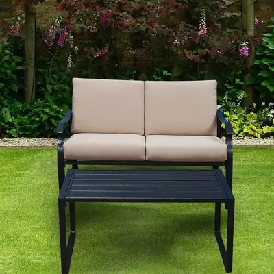 Modern Black Wood Outdoor Loveseat OnlyID# 616, View more