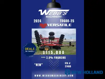 2024 VERSATILE TD600-25 TANDEM DISC 25' x10.5" Spacing, T2-215 Bearings, Notched & Plain Discs 26"x...