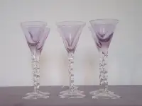 SET OF 6 VINTAGE LAVENDER GLASS LIQUEUR TALL STEM GLASSES