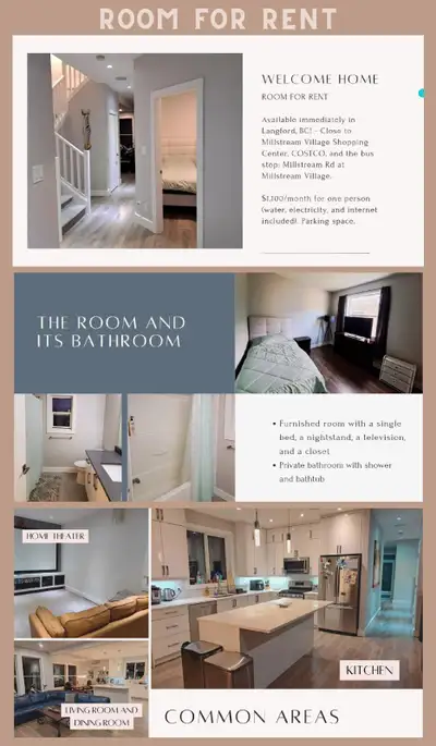 I have available a large room for rent fully furnished and all inclusive private large bathroom 10 f...