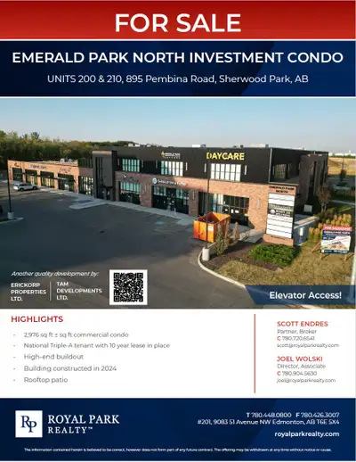 2,976 sq ft sq ft commercial condo National Triple-A tenant with 10 year lease in place High-end bui...