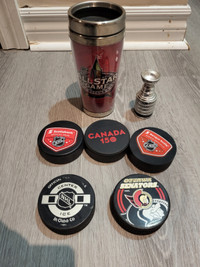 Ottawa Senators Pucks and Coffee Mug