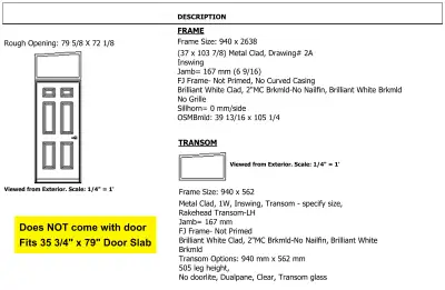 NEWEntry Door Frame with Glass Transom fits 35 ¾ x 79” Door Slab, View more