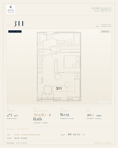 1 Bedroom Suite · 475 sq ft Kevel Studios — Suite 311 Furnished, turnkey residence at 16 Kings Wharf...