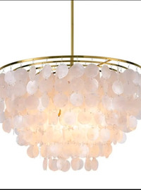 Wellmet Natural Capiz Shell Chandelier, 6 Lights Coastal Modern