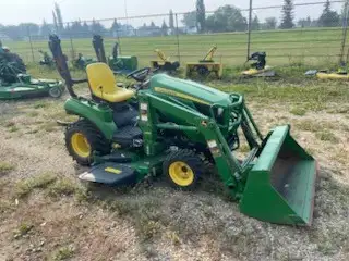 John Deere 1023E compact utility loader tractor for sale with 60" mower deck and 47 inch front mount...