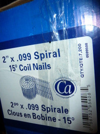 2” x .099 Spiral, 15 degree Coil Nail (7200 nail in box); Brand