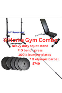 Home Gym COMBO(squat stand, barbell, weight, bumper plate)