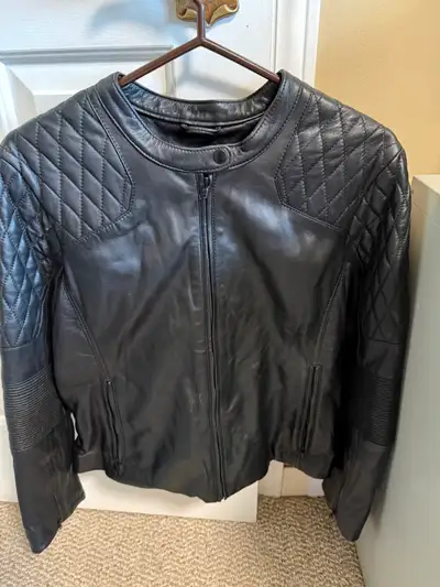 Ladies Designer Black Leather blazer jacket size XL., View more