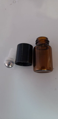 New 2ml Empty Amber Glass Bottles with Steel Roller Ball and Cap