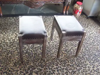 Rustic Wood Accent 2 Stool's Leather & Studs (Like New), View more