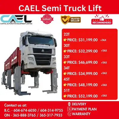 Finance! CAEL Heavy-Duty Wireless Semi Truck Column Lifts Certified & Warranty $31,199 CAEL Heavy-Du...