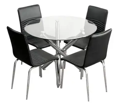 New Round tempered beveled glass table ---$299, Chair--$119New, View more