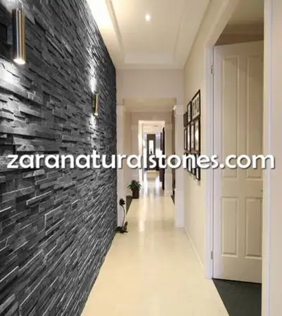 Charcoal Black Stone Veneer Fireplace Stone Panel Wall Cladding, View more