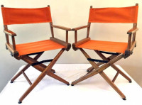 MID CENTURY MODERN DIRECTORS STUDIO VINTAGE CHAIRS TEAK & ORANGE