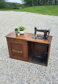 Antique Treadle Sewing Machine in Cabinet