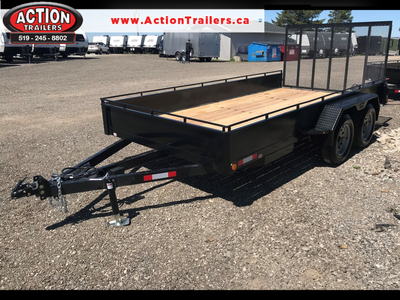 ACTION SERIES 80" X 14' UTILITY TRAILER WITH SOLID SIDES AND TOP TIE DOWN RAIL ( COMES LOADED WITH T...