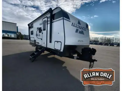 Alliance RV Delta Solo travel trailer RB152 highlights: Queen/Murphy Bed Rear Corner Bathroom Outsid...