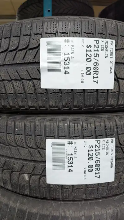 PAIR OF 2X P215/60R17 215/60/17 MICHELIN X ICE (winter tires) TAG # 15314 ** Please read details bel...