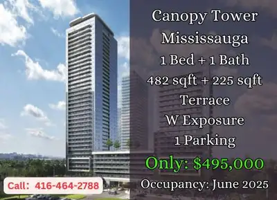 ️ Canopy Towers | Mississauga ️ 1 Bed | 1 Bath | 482 sqft + 225 sqft Terrace West Exposure | 1 Parki...
