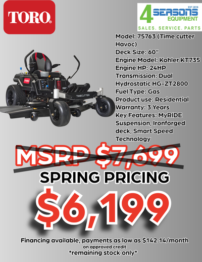 4 Seasons Equipment is an AMVIC Licensed Business 2023 TORO 75763 60 in. (152 cm) TimeCutter® Havoc™...