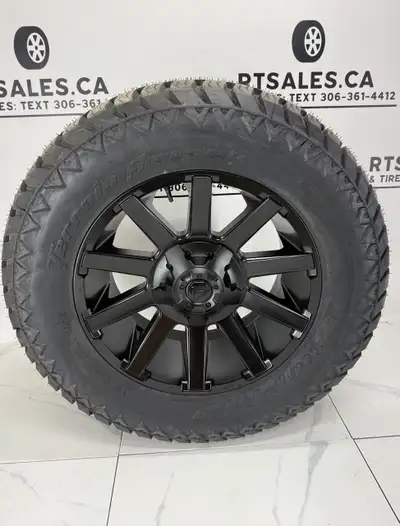 set of four NEW LT 35x12.5x20 AMP Attack all terrain tires on 20 inch Fuel Contra rims - FREE / CHEA...