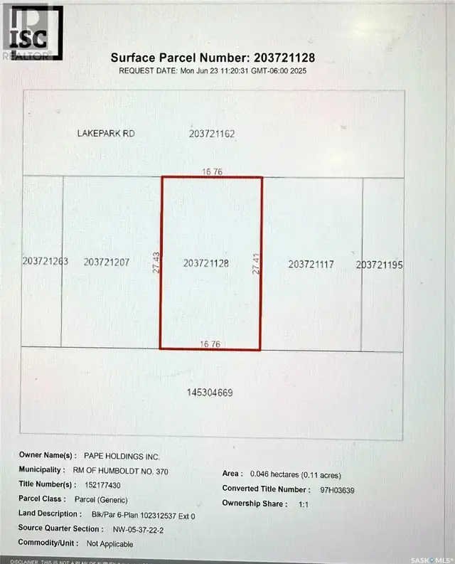 6 Lakepark ROAD Humboldt Rm No. 370, Saskatchewan in Land for Sale in Saskatoon - Image 3