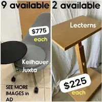 Keilhauer JUXTA tablet chairs NEW, 2 upscale lecterns, also NEW