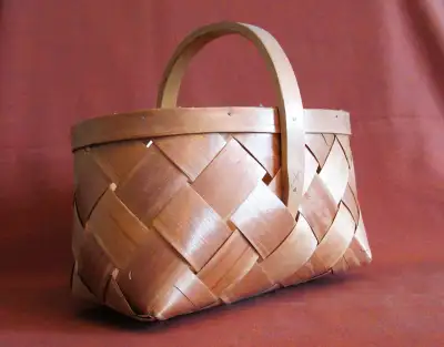 Vintage Hand Made Basket, Woven Wood, Medium Size, View more