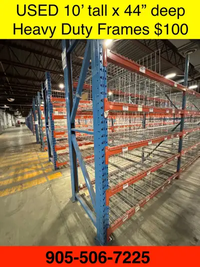 USED PALLET RACKING 10' TALL x 44" DEEP WITH 8' BEAMS. We have the following used warehouse rack ava...