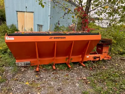 10' Swenson EV-100 Slide-in Sander/Salter. Hydraulic, chain drive, fold-away spinner and Debris Scre...