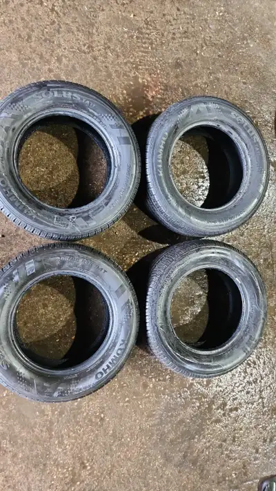 205 65 15 Kumho Solus TA11 x3 Motomaster AWII x1 Tread Depth 9 9 9 9 / 32nds $240 for the set of 4 !
